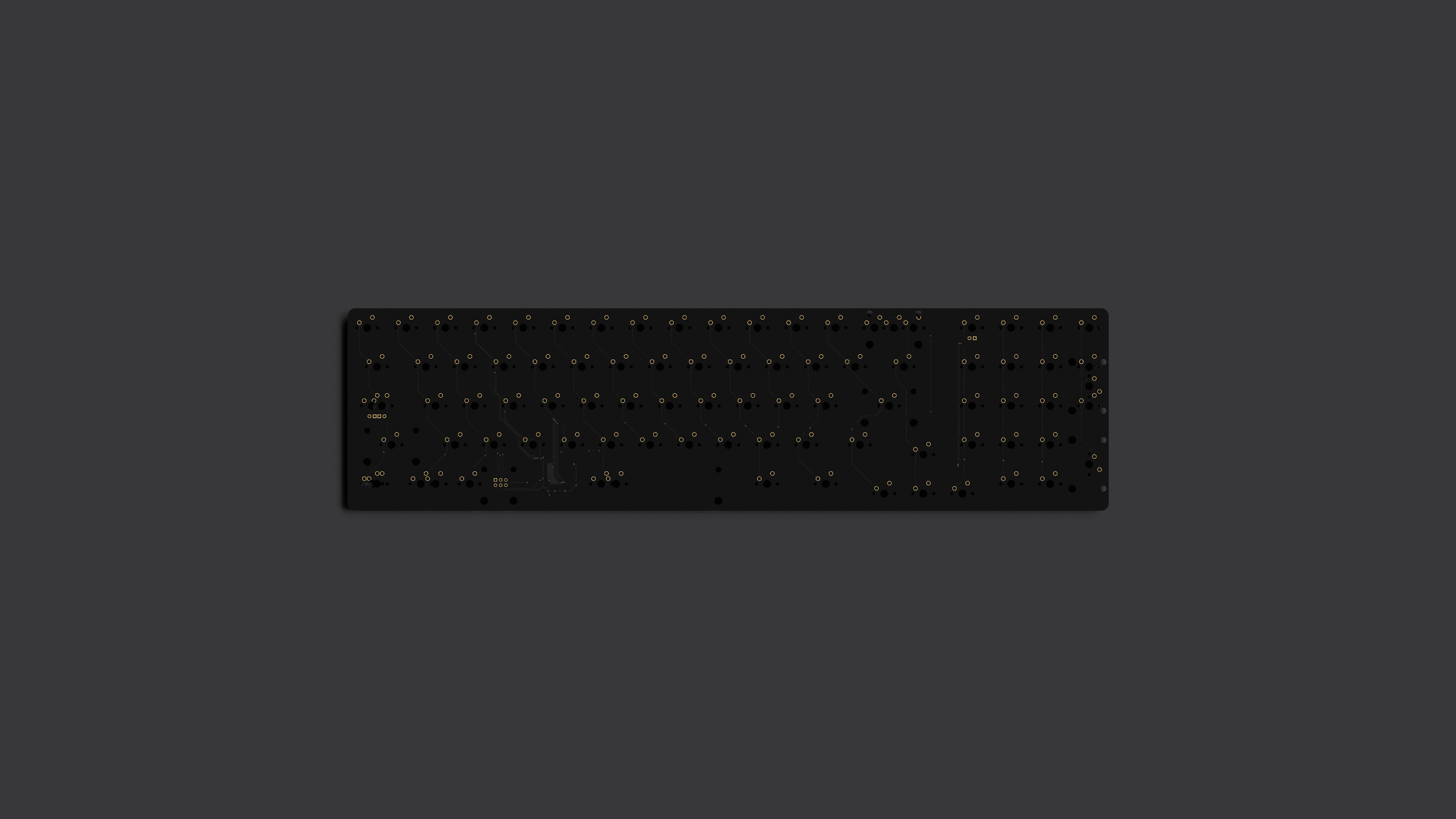 Render of the PCB of the Dharma keyboard